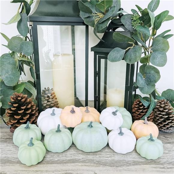 12Pcs Assorted Small Frosted Artificial Pumpkins Foam Pumpkins Rustic Harvest - Picture 5 of 7
